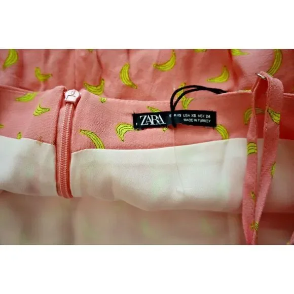 ZARA 7385/143/620 Women's XS Pink Banana Print Spaghetti Strap Romper - Picture 4 of 10